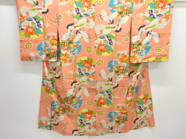 JAPANESE KIMONO / ANTIQUE JUBAN / FLORAL CRANE & SNOWFLAKE